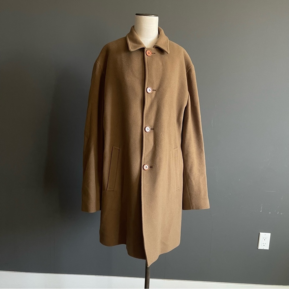 DKNY Camel Wool Cashmere Coat 46L Oversized Luxe Classic Minimalist Academia